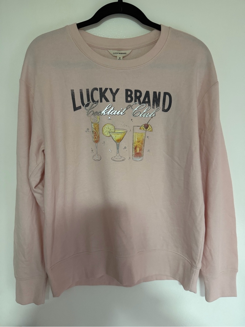 Lucky Brand Light Pink Crewneck with Cocktail Graphic